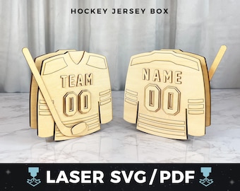 Hockey Jersey Box Laser SVG pdf, DIY Hockey Favor Box Wood Template, Team Gift Box Laser Cut File, Coach Gift SVG, Sports Laser Box