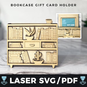 Porta-cartão-presente para estante Laser SVG, Cartão-presente para amantes de livros PDF, Porta-dinheiro para livros, Cartão-presente para leitura, Porta-cartão-presente para biblioteca Laser Wood SVG