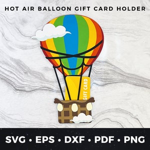 Porta-cartão-presente de balão de ar quente svg, Porta-cartão-presente de balão de ar quente fofo svg, Cartão de aniversário de balão de ar quente svg Arquivo de corte, Cartão exclusivo svg