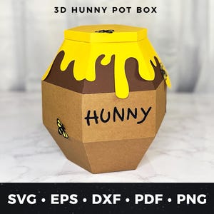 Hunny Pot Gift Box SVG, DIY Kubuś Puchatek Party Centerpiece, Szablon papieru 3D dla Cricut, Baby Shower Favor Box, Honey Pot Party Decor