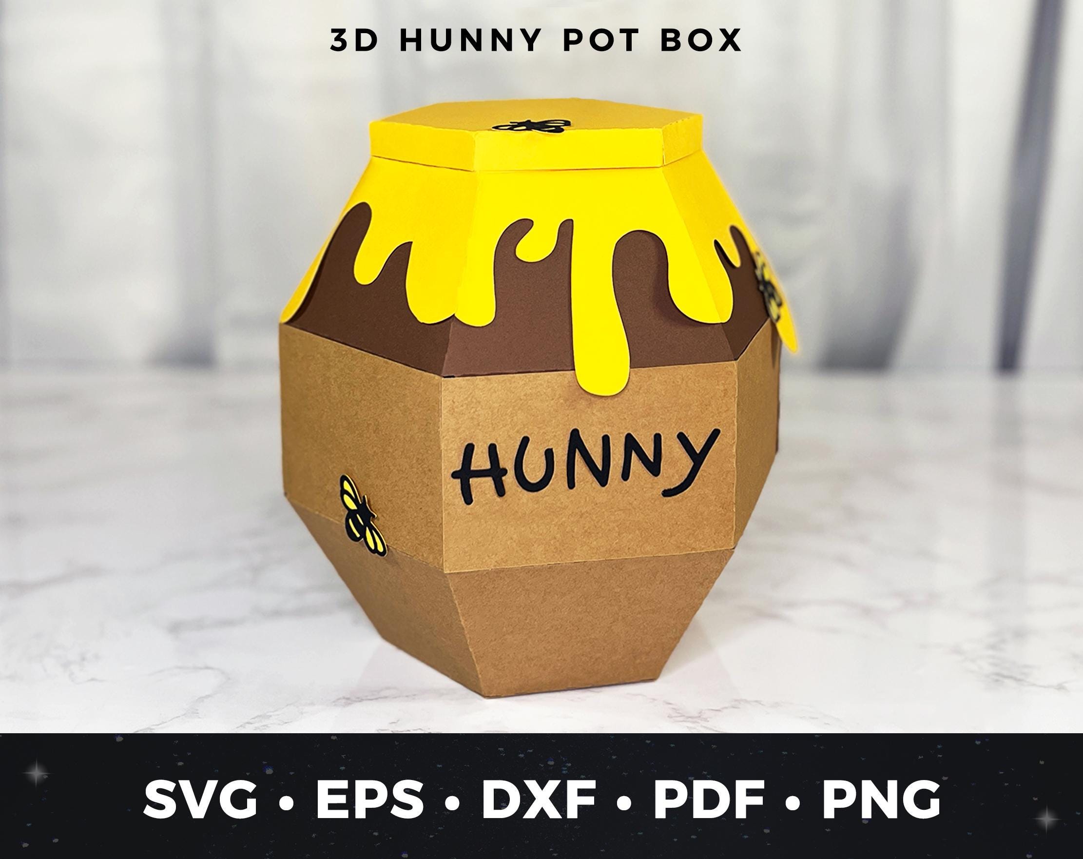 Hunny Pot Gift Box SVG, DIY Winnie the Pooh Party Centerpiece, 3D Paper Template for Cricut, Baby Shower Favor Box, Honey Pot Party Decor