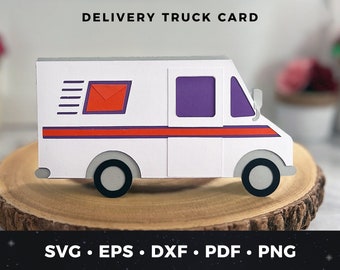 Plantilla de tarjeta de camión de reparto, obsequio para conductor de reparto, archivo de corte de reparto, archivo de corte de cartero, tarjeta de camión inspirada en FedEx, svg inspirado en FedEx