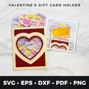 Porta-cartão-presente Candy Hearts svg, Porta-cartão-presente Dia dos Namorados svg, Porta-dinheiro Valentine svg Arquivo de corte, Cartão de Dia dos Namorados DIY svg