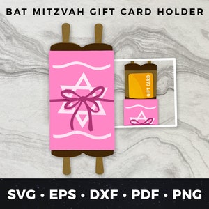 Uchwyt na kartę podarunkową Bat Mitzvah, DIY Karta Bat Mitzvah, Bat Mitzvah svg, Plik do cięcia Bat Mitzvah, Projekt Cricut, Karta podarunkowa Bat Mitzvah svg, Tora