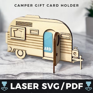 Portatarjetas de regalo para autocaravanas SVG con láser, portatarjetas de regalo para autocaravanas PDF, portamonedas para acampada, regalo para viajes por carretera, recuerdo de autocaravana de madera con láser