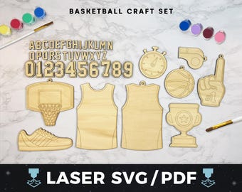 Basketball Ornament Set Laser SVG, Basketball Decor Cut File, Kids Basketball Craft, Sports Party Decor, Laser Wood Basketball Ornaments