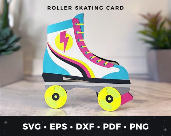 Roller Skate Greeting Card SVG, Retro Rollerskate Card, DIY Rollerskating Birthday, Skate Lover Gift Card, 80s Roller Derby SVG, Skater Card