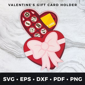 Caixa de chocolates Porta-cartão-presente svg, Porta-cartão-presente para o dia dos namorados svg, Porta-dinheiro para o dia dos namorados svg Arquivo de corte, Cartão de dia dos namorados faça você mesmo svg
