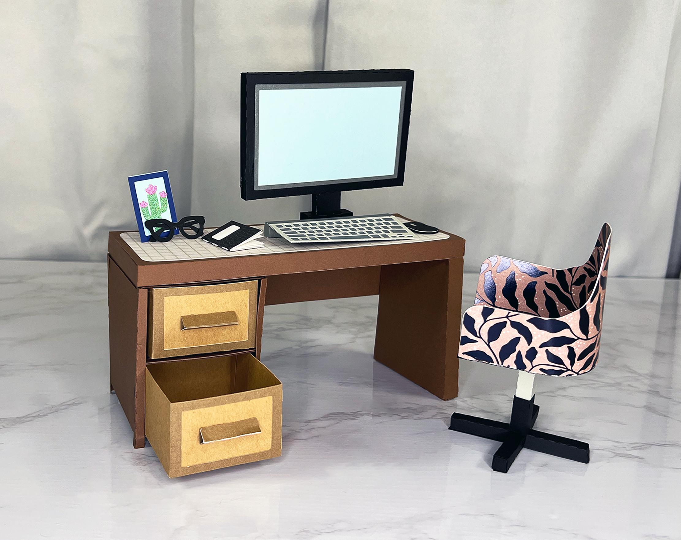 Computer Decorated Box 3D Computer Desk Gift Box SVG, Paper Desk Craft With Drawers, DIY ...