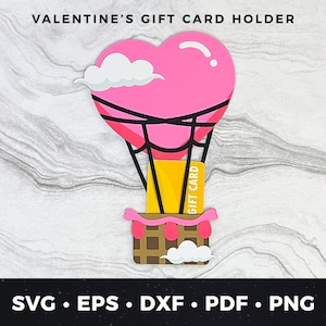 Herz Heißluftballon Geschenkkartenhalter svg, Valentinstag Geschenkkartenhalter svg, Valentinstag Geldhalter svg Cut File, DIY Valentinstagskarte