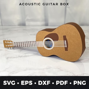 Caja de regalo de guitarra acústica SVG, plantilla de caja de regalo de guitarra de papel 3D, caja de regalo para fiesta musical, regalo para músico DIY, manualidad de papel con Cricut, bajista