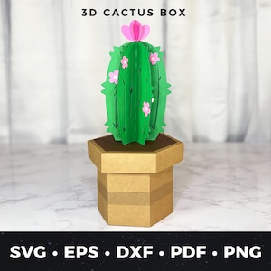 Cactus Gift Box SVG, 3D Paper Cactus Craft, Succulent Favor Box, DIY Succulent Gift, Desert Party Decor, Cactus Centerpiece Cricut Project