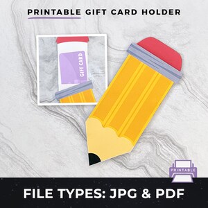 Printable Pencil Gift Card Holder, Printable Teacher Gift Card, Printable Teacher Appreciation Gift, DIY Teacher Gift Card, Pencil Gift Card