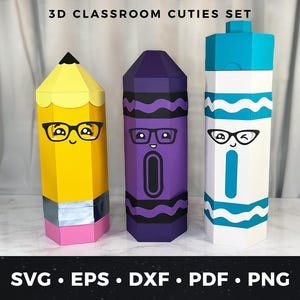 Classroom Cuties Gift Box SVG Set of 3, Pencil Crayon Marker Boxes, 3D Teacher Favor Box Templates, DIY Classroom Gift, Back to School SVG