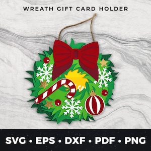 Weihnachtskranz Geschenk Kartenhalter svg, Weihnachtskranz Cut File svg, Weihnachtskranz Papierhandwerk, Weihnachtsgeschenk Kartenhalter svg, Xmas svg