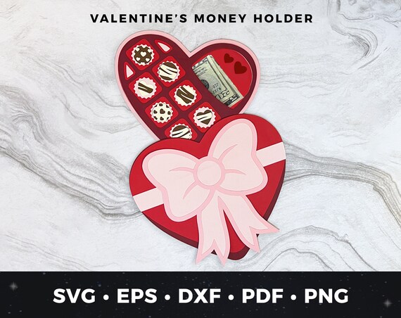 Box of Chocolates Money Holder svg, Valentine's Day Cash Holder svg, Valentine Money Holder Gift svg Cut File, DIY Valentine's Card svg