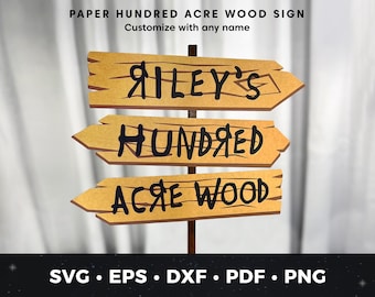 Paper Hundred Acre Wood Sign svg Cut File, Pooh Baby Shower Decor, Cricut Silhouette File, DIY Winnie the Pooh Nursery Decor, Personalized