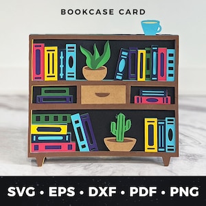 Bookcase Greeting Card SVG, Bookshelf Card SVG, Book Lover Card, DIY Bookish Birthday Card, Library Gift Card, Reading Greeting Card pdf