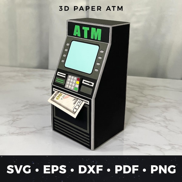 Caja de regalo para cajero automático SVG, plantilla de caja para máquina de dinero 3D, caja de regalo para efectivo DIY Cricut, caja de cajero automático de papel, idea divertida para regalo de graduación, portamonedas artesanal SVG