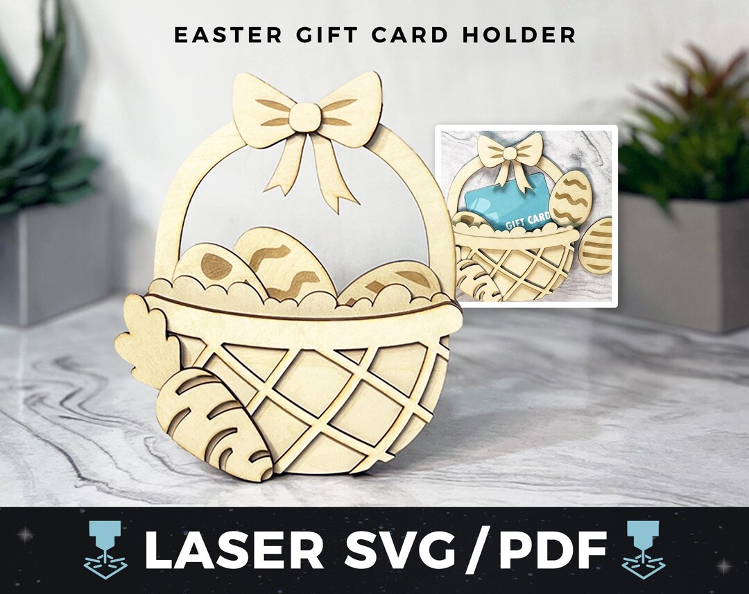 Easter Basket Gift Card Holder Laser SVG, DIY Wood Easter Gift Card ...