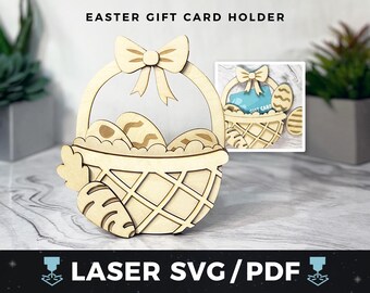Easter Basket Gift Card Holder Laser SVG, DIY Wood Easter Gift Card Keepsake, Money Holder SVG, Laser Gift Card pdf, diy Easter Gift