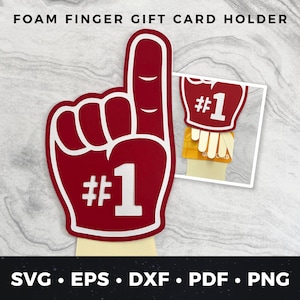 Porta-cartão-presente de dedo de espuma svg, Porta-cartão-presente de fã número um, Presente esportivo svg, Porta-cartão-presente svg, Fã nº 1 svg, Cartão esportivo de espuma faça você mesmo