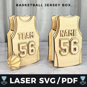 Basketball Jersey Box Laser SVG pdf, DIY Basketball Favor Box Wood Template, Team Gift Box Laser Cut File, Coach Gift SVG, Sports Laser Box