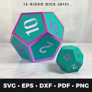 3D D12 Dice SVG, Polyhedral Paper Dice Box Template, DIY Dice Craft for Tabletop Games, Cricut DnD Dice pdf, RPG Dice Box, 12 Sided Dice