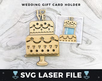 Wedding Gift Card Holder svg, DIY Bridal Shower Cake Gift Card Holder, Bride | Laser Wood Gift Card Holder SVG, Laser Ready Cut File svg PDF