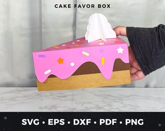 Cake Gift Box SVG, 3D Birthday Cake Favor Box Template, Paper Cake Treat Box PDF, DIY Party Favor Cricut, Dessert Box Cut File
