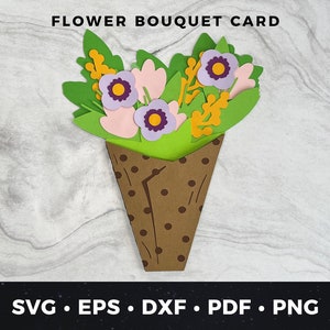 Flower Bouquet Card SVG, DIY verjaardagskaart, Moederdag kaart SVG, DIY Paper Craft sjabloon Paper Flower Bouquet Card Unique Floral Card SVG