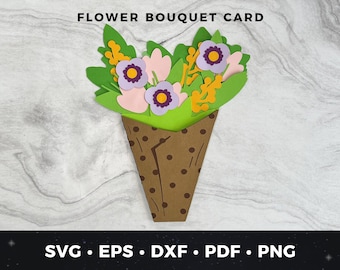 Flower Bouquet Card svg, DIY Birthday Card, Mother's Day Card svg, DIY Paper Craft template Paper Flower Bouquet Card Unique Floral Card svg