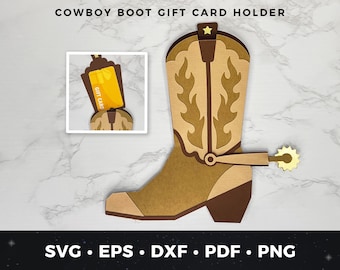Cowboy Boot Gift Card Holder SVG, Country Birthday Gift, Cowboy Giftcard Holder SVG Cut File for Cricut, DIY Cowboy Money Gift, Cowboy Boots