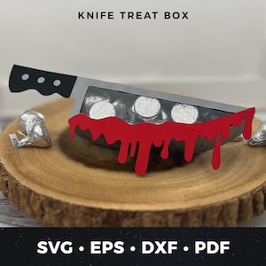 Svg de porte-bonbons d'Halloween, boîte à couteaux d'Halloween, coupe svg de boîte d'Halloween, boîte cadeau crime, boîte à bonbons en forme de couteau sanglant svg couper fichier