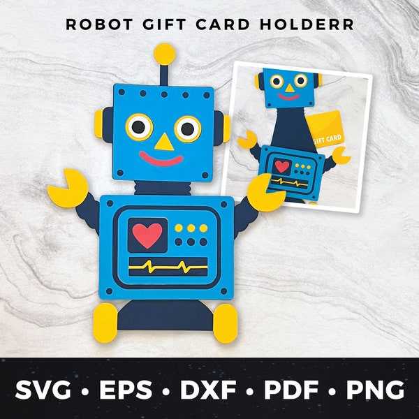 Svg porte-carte cadeau robot, porte-monnaie robot SVG, fichier coupe porte-carte cadeau, carte-cadeau d'anniversaire robot, robotique bricolage carte Svg, carte Robot