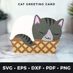 Cute Sleeping Cat Card SVG, Cat Lover Greeting Card, DIY Pet Lover Birthday Card, Sleeping Cat Card, Cat Theme Card pdf, Kitten Card, Kitty