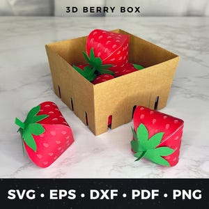 Strawberry Basket SVG, 3D Paper Berry Basket with Strawberries, Summer Party Decor, Baby Shower Centerpiece, Paper Fruit Container Craft