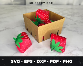 Cestino di fragole in formato SVG, cestino di carta 3D con fragole, decorazione per feste estive, centrotavola per baby shower, contenitore di frutta in carta