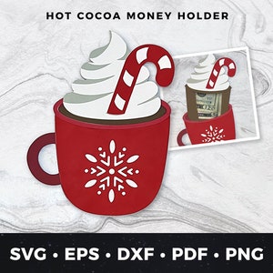 Porta soldi tazza cioccolata calda svg, Porta soldi cioccolata calda svg, Porta soldi di Natale svg, Porta soldi caffè svg, File di taglio porta soldi