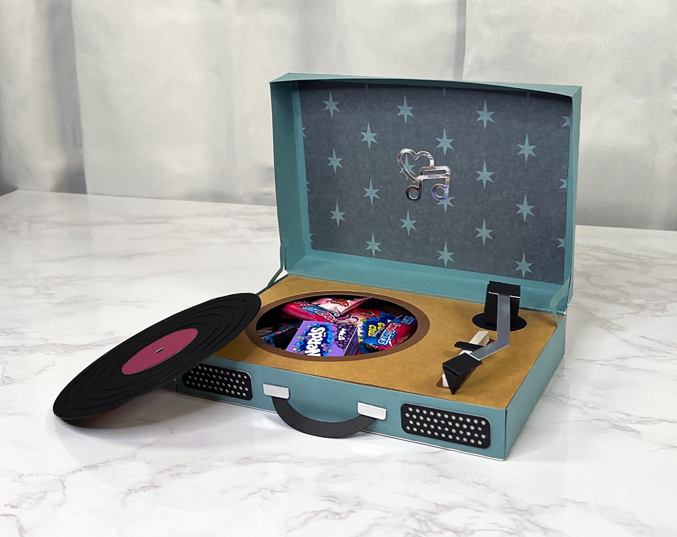 3D Paper Record Player Gift Box SVG, Retro Vinyl Turntable Favor Box ...