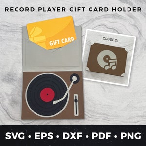 Porta-cartão-presente para toca-discos de vinil svg, Porta-cartão-presente arquivo de corte, Cartão de aniversário faça você mesmo, Cartão de aniversário de disco vintage svg, Disco de vinil svg