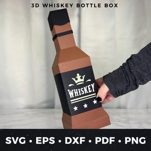 Whiskey Bottle Gift Box SVG, 3D Whiskey Bottle Favor Box Template, DIY Paper Whiskey Box, Groomsmen Gift Box SVG, diy Father&#39;s Day Gift Box