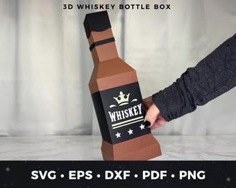 Caja de regalo de botella de whisky SVG, plantilla de caja de regalo de botella de whisky 3D, caja de whisky de papel DIY, caja de regalo para padrinos de boda SVG, caja de regalo DIY para el Día del Padre