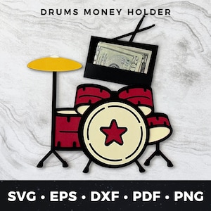 Drumset geldhouder svg, drums svg, drums geldhouder, DIY drumkaart, DIY drummer cadeau, drumleraar kaart svg, drumliefhebber svg