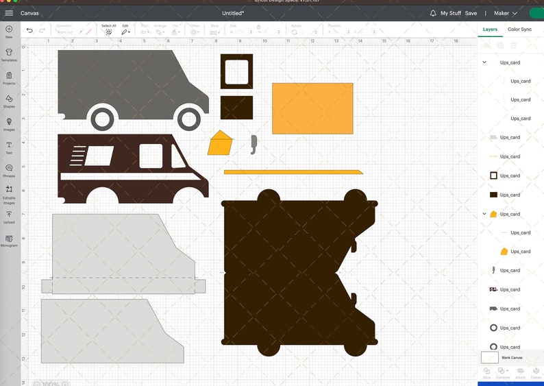 May include: A digital design template for a food truck, featuring a brown and white food truck, a grey food truck, and a yellow and brown food truck. The design includes a yellow rectangle, a brown rectangle, and a yellow rectangle with a brown triangle.