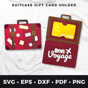 Portatarjetas de regalo con forma de maleta SVG, Portatarjetas de regalo de viaje SVG, Portatarjetas de regalo de vacaciones, Maleta de regalo DIY, Tarjeta de regalo para amantes de los viajes en formato PDF, Tarjeta de viaje