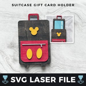 Portatarjetas de regalo de viaje para niños svg, portamonedas para vacaciones, regalo de maleta para niños / Portatarjetas de regalo de madera con láser SVG, archivo cortado con láser svg, PDF