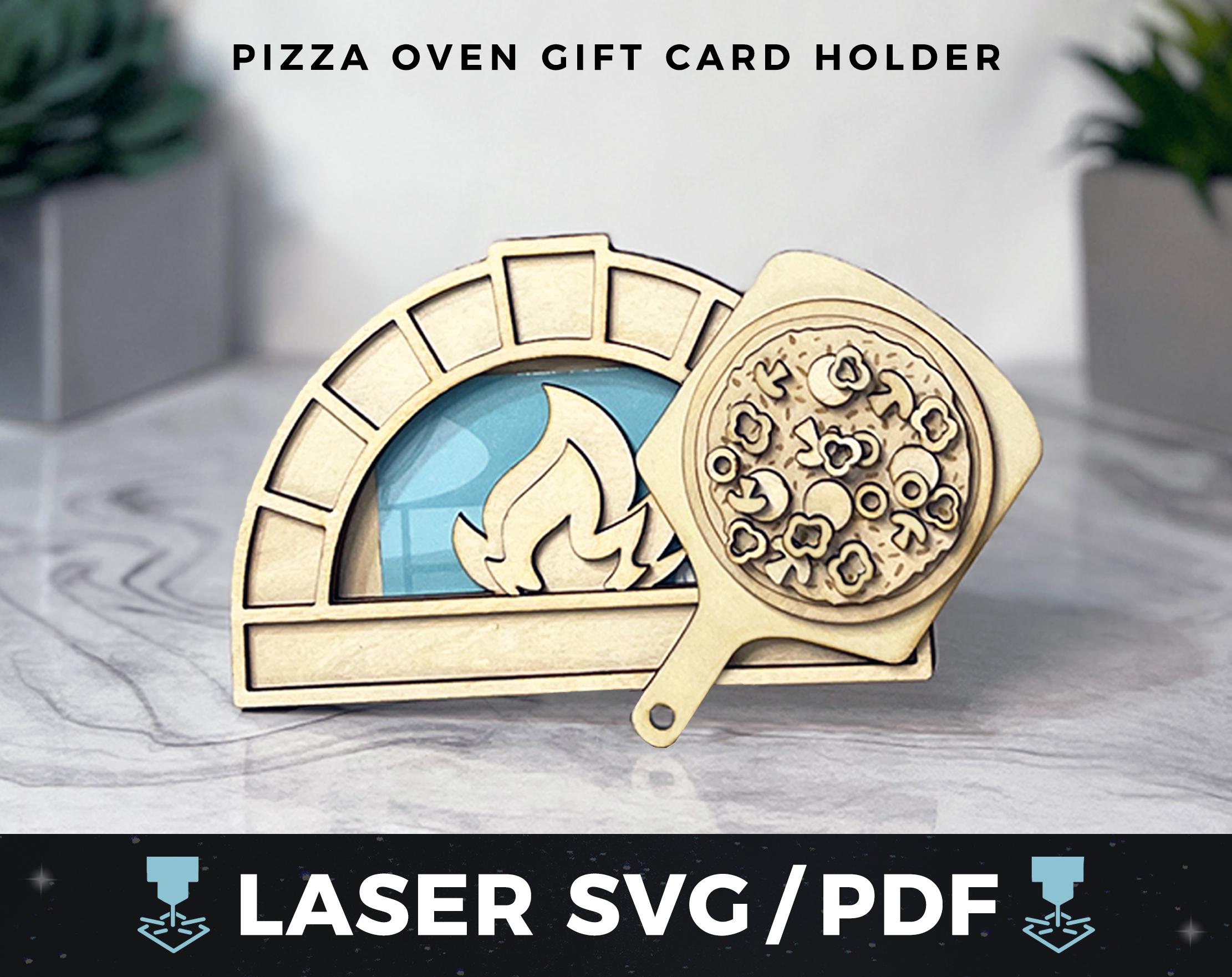 Porte-carte cadeau four à pizza laser SVG, cadeau d'anniversaire four à pizza PDF, carte-cadeau four à pizza, cadeau de fête pizza, porte-monnaie pizz