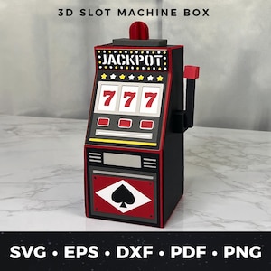 Caja de regalo de máquina tragamonedas SVG, plantilla de caja de casino de papel 3D para Cricut, caja de regalo para fiesta de Las Vegas, tragamonedas de la suerte SVG, decoración para una noche de casino SVG, 7 de la suerte