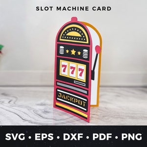 Carte d'anniversaire machine à sous svg, carte de machine à sous, carte d'anniversaire Vegas svg, svg de carte de jeu, carte de casino, carte jackpot bricolage svg, pdf, eps